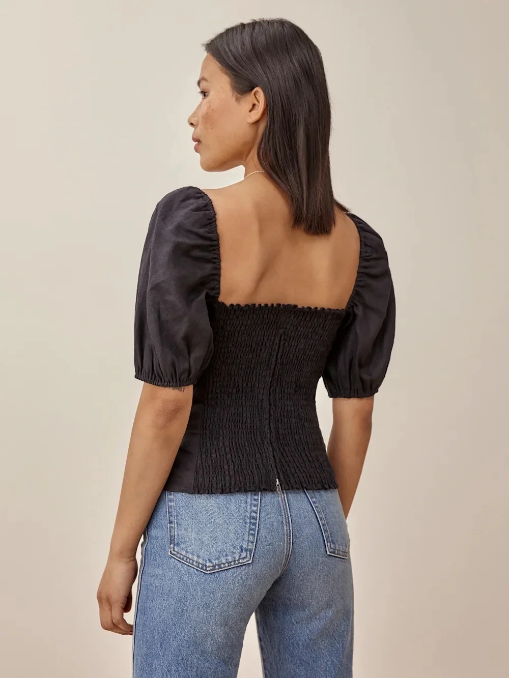 Reformation Arancini Linen Top in Black